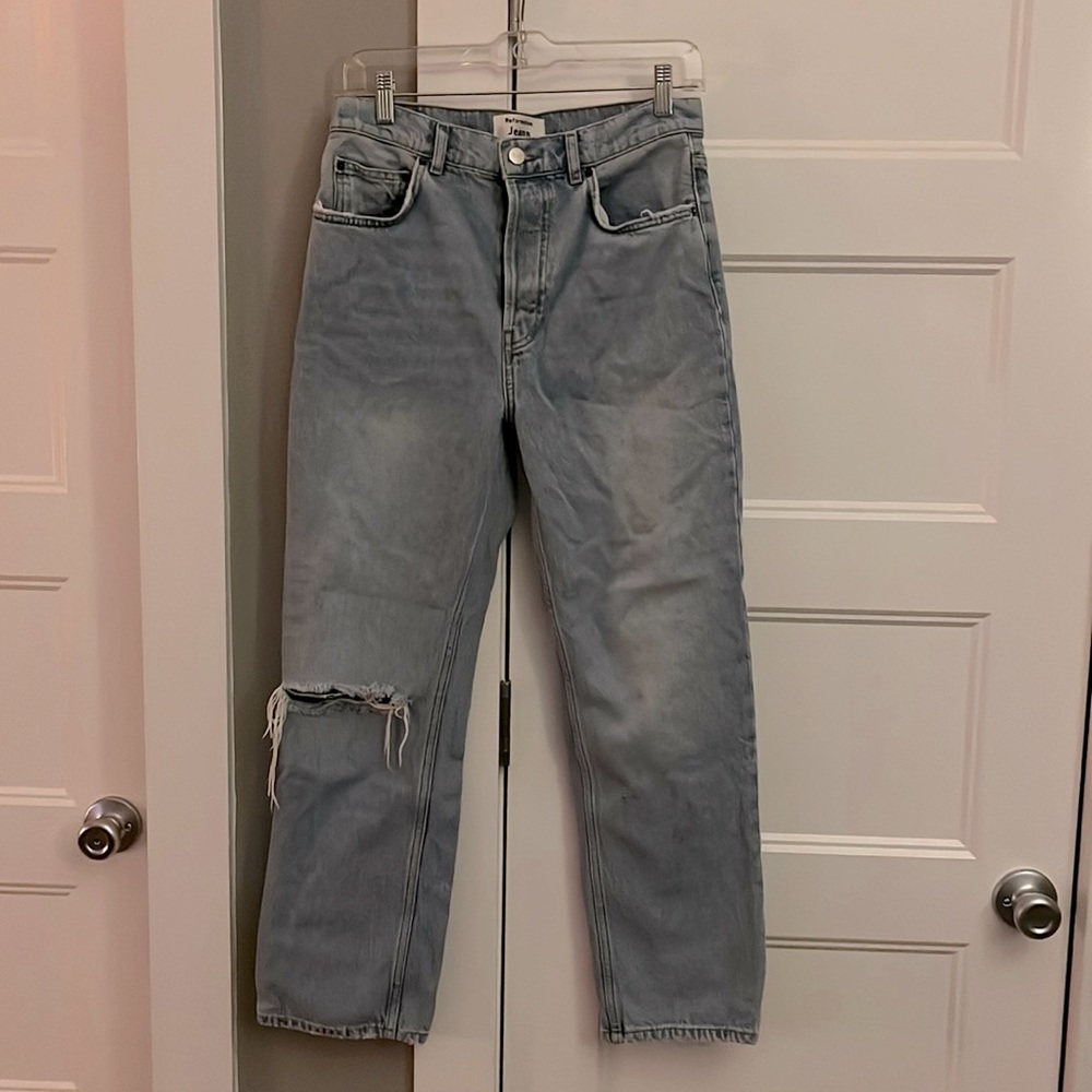 Reformation Cynthia, distressed, high rise, wide leg jeans